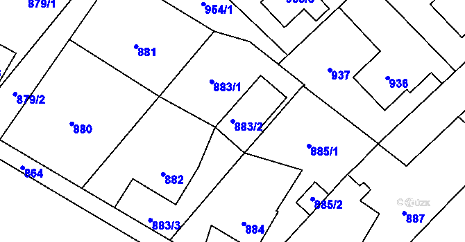 Parcela st. 883/2 v KÚ Měřín, Katastrální mapa