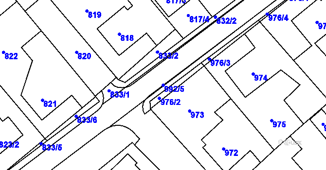 Parcela st. 992/5 v KÚ Měřín, Katastrální mapa