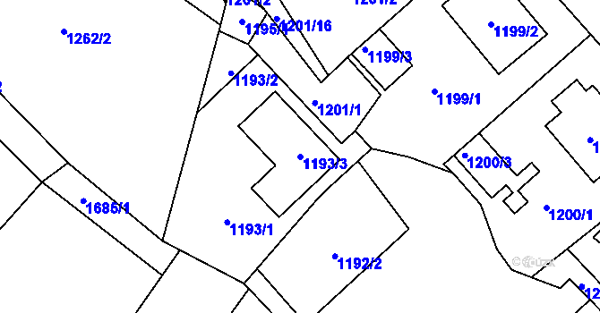 Parcela st. 1193/3 v KÚ Měřín, Katastrální mapa