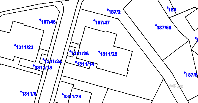 Parcela st. 1311/25 v KÚ Měřín, Katastrální mapa