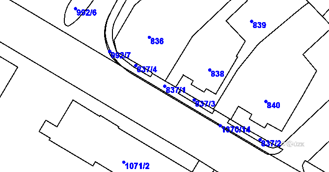 Parcela st. 837/1 v KÚ Měřín, Katastrální mapa