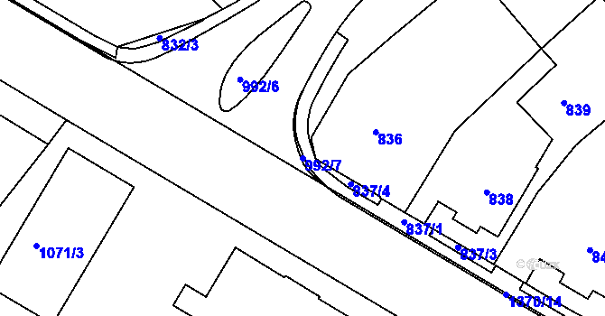 Parcela st. 992/7 v KÚ Měřín, Katastrální mapa