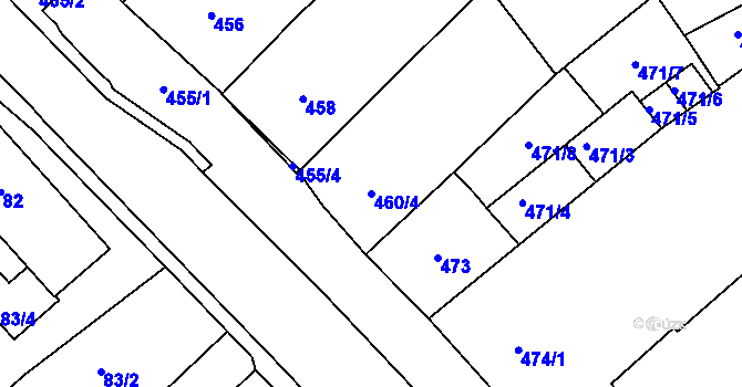 Parcela st. 460/4 v KÚ Měřín, Katastrální mapa