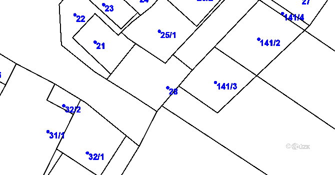 Parcela st. 28 v KÚ Pustina u Měřína, Katastrální mapa