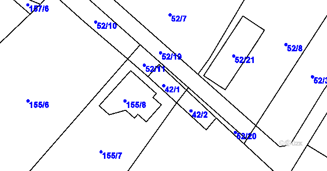 Parcela st. 42/1 v KÚ Pustina u Měřína, Katastrální mapa