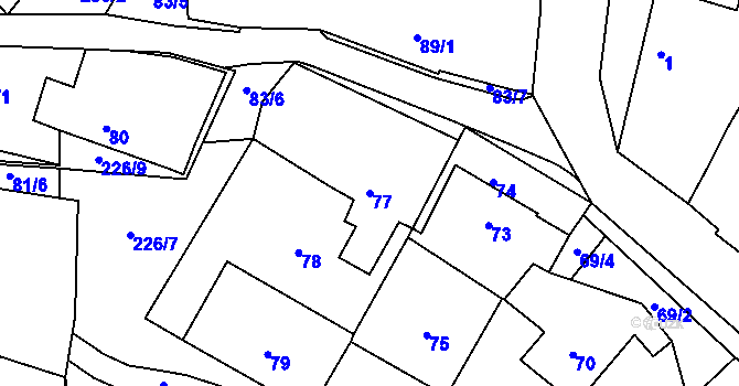 Parcela st. 77 v KÚ Pustina u Měřína, Katastrální mapa