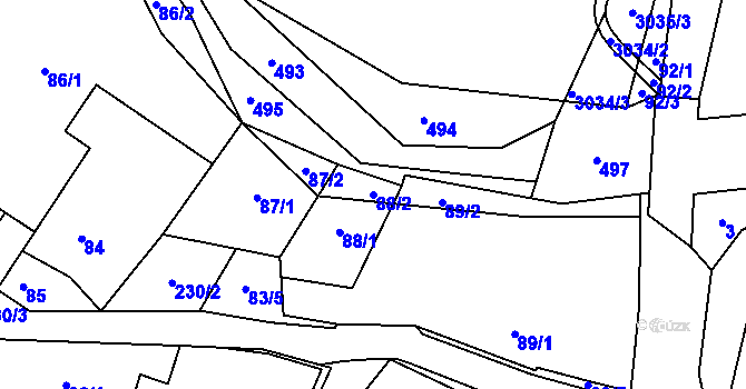 Parcela st. 88/2 v KÚ Pustina u Měřína, Katastrální mapa