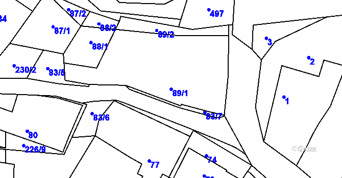 Parcela st. 89/1 v KÚ Pustina u Měřína, Katastrální mapa