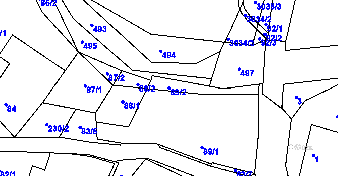 Parcela st. 89/2 v KÚ Pustina u Měřína, Katastrální mapa