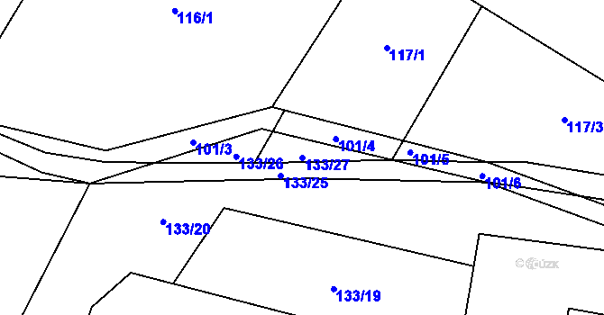 Parcela st. 133/27 v KÚ Pustina u Měřína, Katastrální mapa