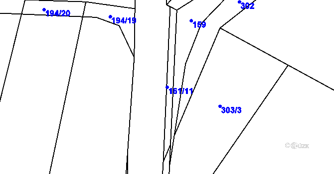 Parcela st. 161/11 v KÚ Pustina u Měřína, Katastrální mapa