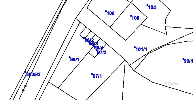 Parcela st. 97/2 v KÚ Pustina u Měřína, Katastrální mapa