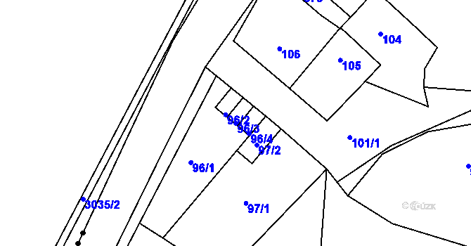Parcela st. 96/3 v KÚ Pustina u Měřína, Katastrální mapa