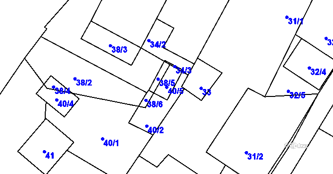 Parcela st. 40/5 v KÚ Pustina u Měřína, Katastrální mapa