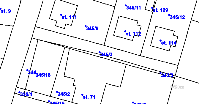 Parcela st. 345/3 v KÚ Městec, Katastrální mapa