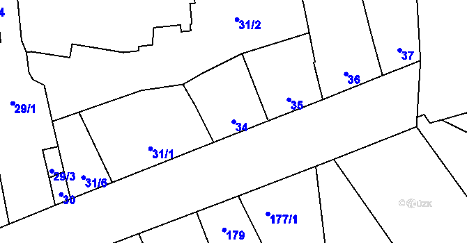 Parcela st. 34 v KÚ Městec Králové, Katastrální mapa