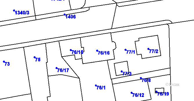 Parcela st. 76/16 v KÚ Městec Králové, Katastrální mapa