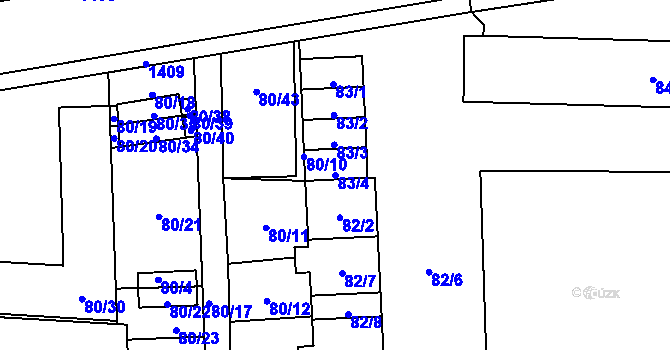 Parcela st. 83/4 v KÚ Městec Králové, Katastrální mapa