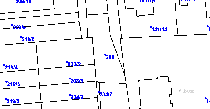 Parcela st. 206 v KÚ Městec Králové, Katastrální mapa