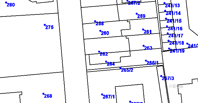 Parcela st. 262 v KÚ Městec Králové, Katastrální mapa