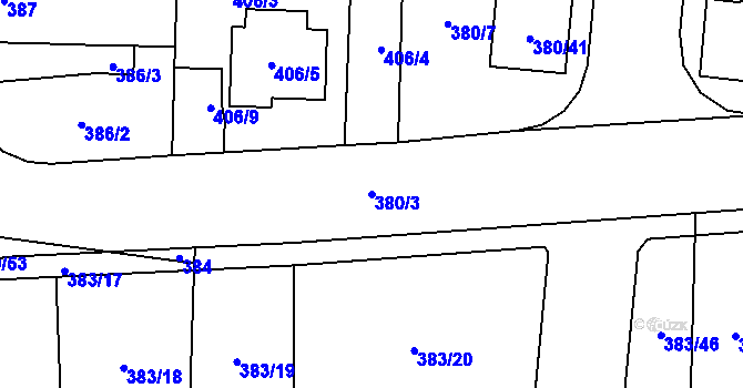 Parcela st. 380/3 v KÚ Městec Králové, Katastrální mapa
