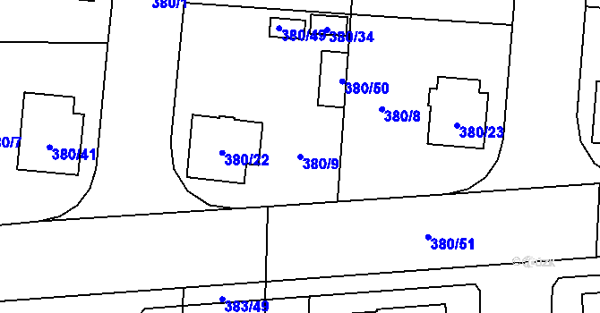 Parcela st. 380/9 v KÚ Městec Králové, Katastrální mapa