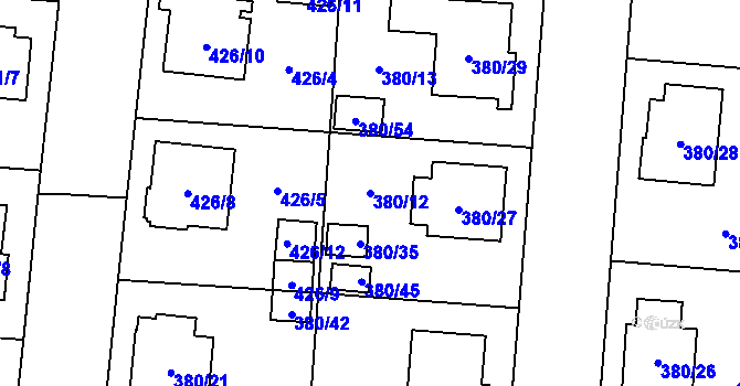 Parcela st. 380/12 v KÚ Městec Králové, Katastrální mapa