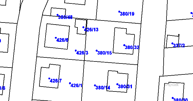 Parcela st. 380/15 v KÚ Městec Králové, Katastrální mapa