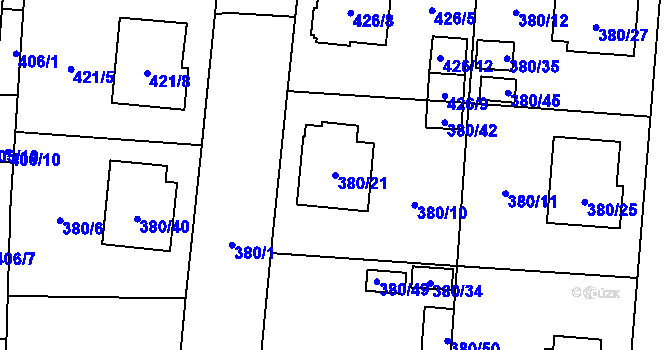 Parcela st. 380/21 v KÚ Městec Králové, Katastrální mapa