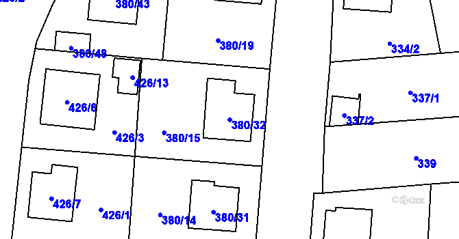 Parcela st. 380/32 v KÚ Městec Králové, Katastrální mapa