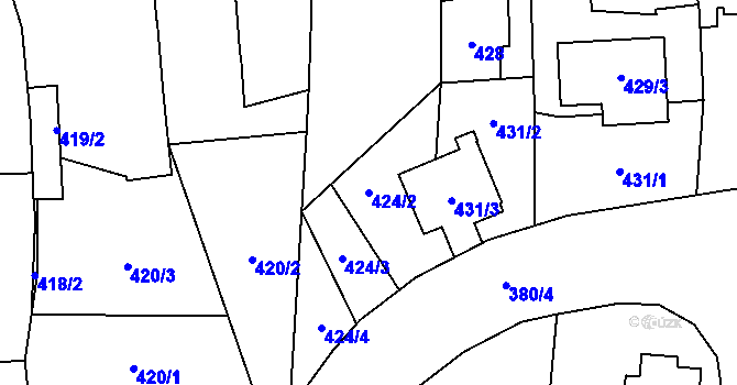 Parcela st. 424/2 v KÚ Městec Králové, Katastrální mapa