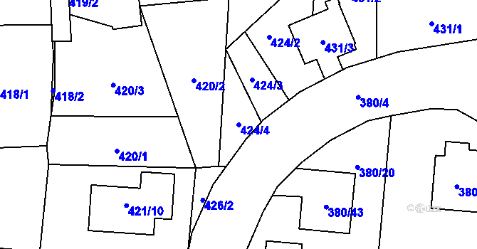 Parcela st. 424/4 v KÚ Městec Králové, Katastrální mapa
