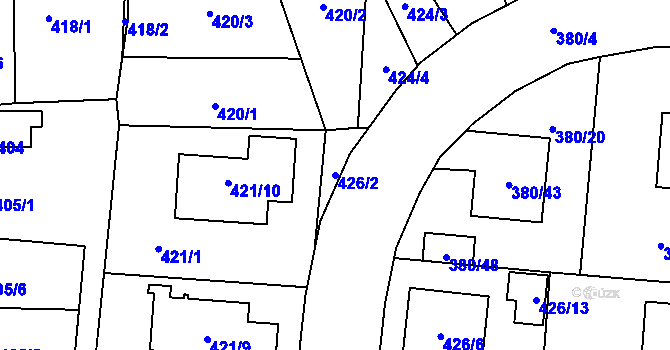 Parcela st. 426/2 v KÚ Městec Králové, Katastrální mapa