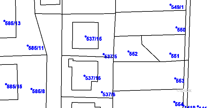 Parcela st. 537/5 v KÚ Městec Králové, Katastrální mapa