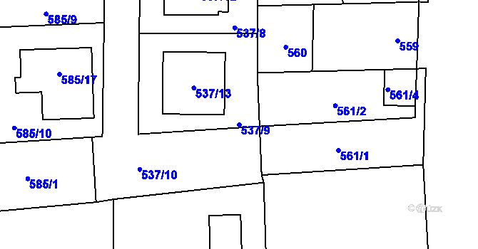 Parcela st. 537/9 v KÚ Městec Králové, Katastrální mapa