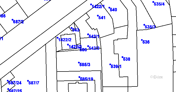 Parcela st. 542/2 v KÚ Městec Králové, Katastrální mapa