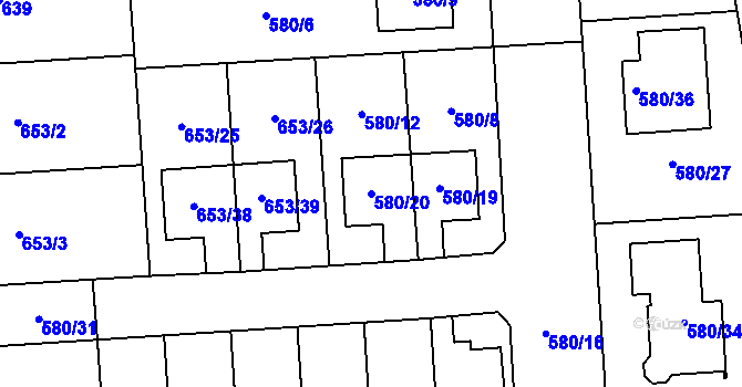 Parcela st. 580/20 v KÚ Městec Králové, Katastrální mapa