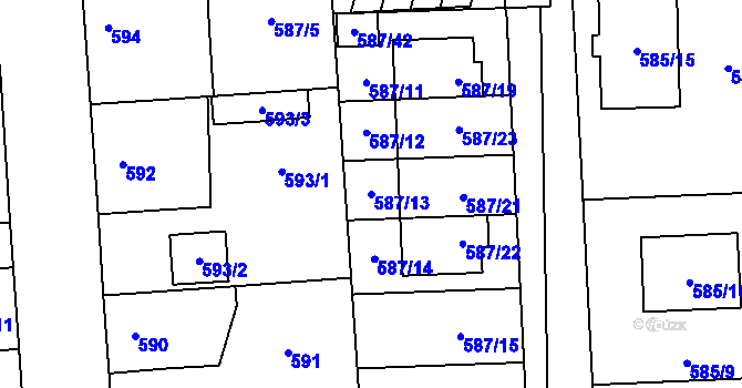 Parcela st. 587/13 v KÚ Městec Králové, Katastrální mapa