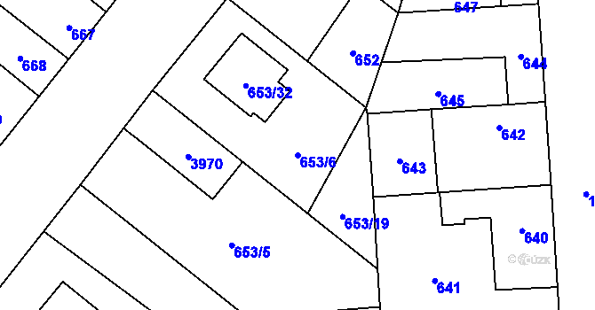 Parcela st. 653/6 v KÚ Městec Králové, Katastrální mapa