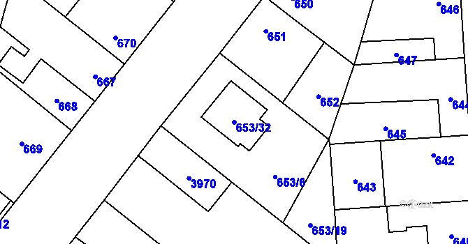 Parcela st. 653/32 v KÚ Městec Králové, Katastrální mapa