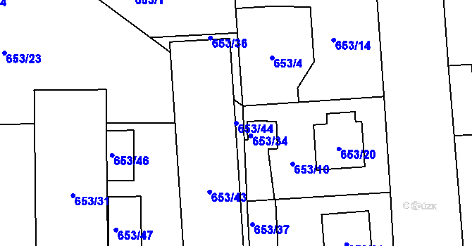 Parcela st. 653/44 v KÚ Městec Králové, Katastrální mapa