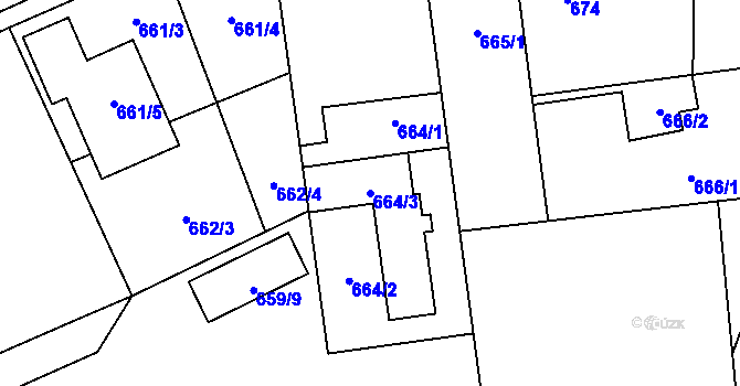 Parcela st. 664/3 v KÚ Městec Králové, Katastrální mapa