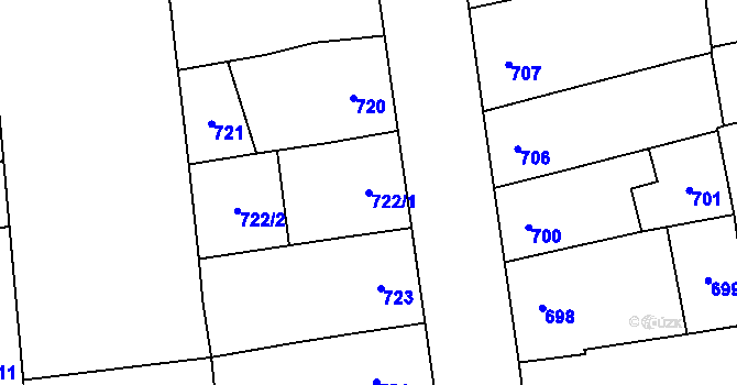 Parcela st. 722/1 v KÚ Městec Králové, Katastrální mapa