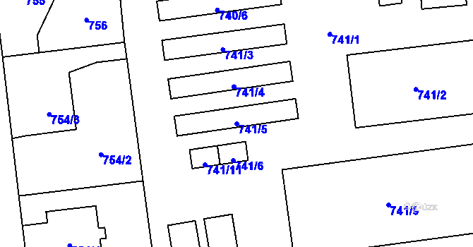 Parcela st. 741/5 v KÚ Městec Králové, Katastrální mapa
