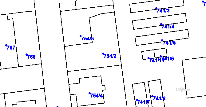 Parcela st. 754/2 v KÚ Městec Králové, Katastrální mapa