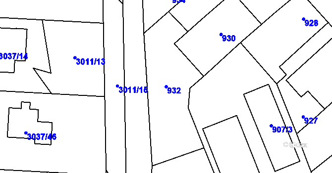 Parcela st. 932 v KÚ Městec Králové, Katastrální mapa