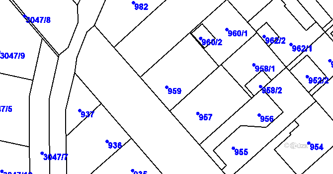 Parcela st. 959 v KÚ Městec Králové, Katastrální mapa