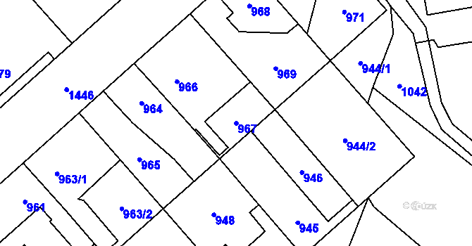 Parcela st. 967 v KÚ Městec Králové, Katastrální mapa