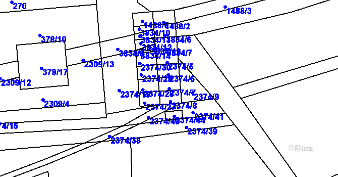 Parcela st. 2374/7 v KÚ Městec Králové, Katastrální mapa