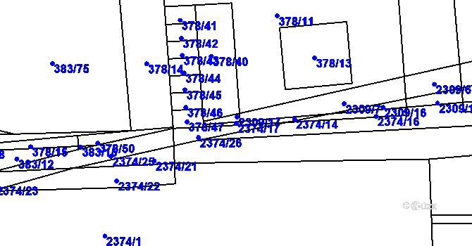 Parcela st. 2374/17 v KÚ Městec Králové, Katastrální mapa